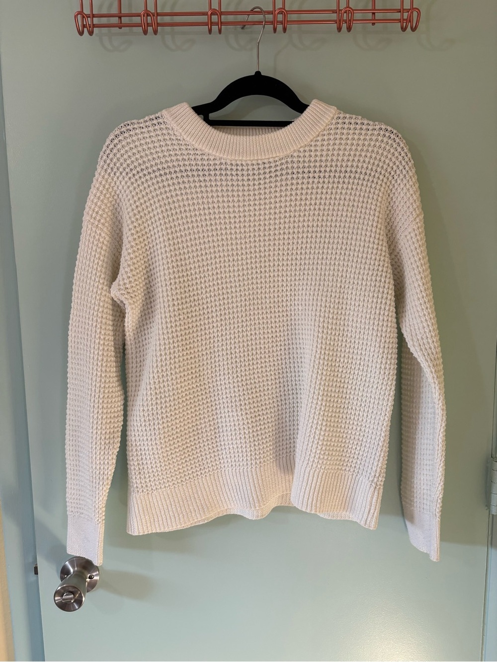 Time and Tru Cream Waffle-Knit Crewneck Sweater